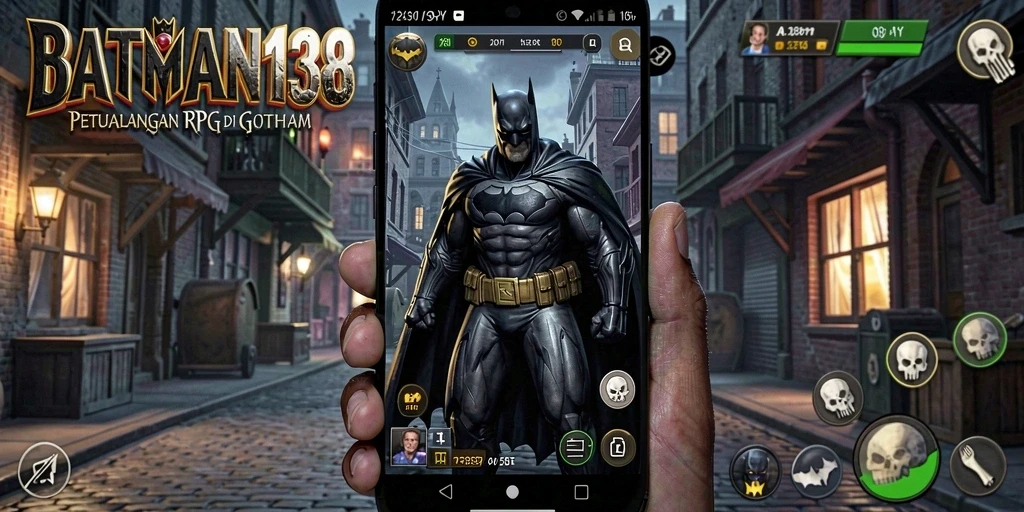 Screenshot utama BATMAN138 menampilkan aksi epic di Gotham.