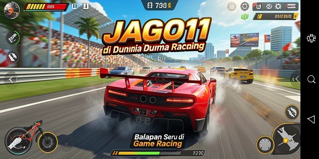 Screenshot utama menampilkan aksi balapan seru di JAGO11 dengan grafis menakjubkan.