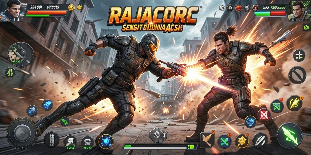 Screenshot menampilkan aksi seru dalam RAJACORC.