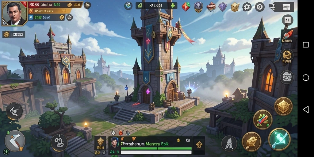 Screenshot gameplay Tower Defense RK88 yang penuh aksi.