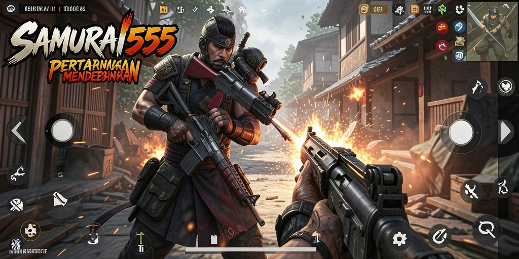 Tampilan gameplay intens di SAMURAI555 dengan pertempuran yang mendebarkan.